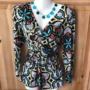 Three quarter sleeve colorful dress blouse